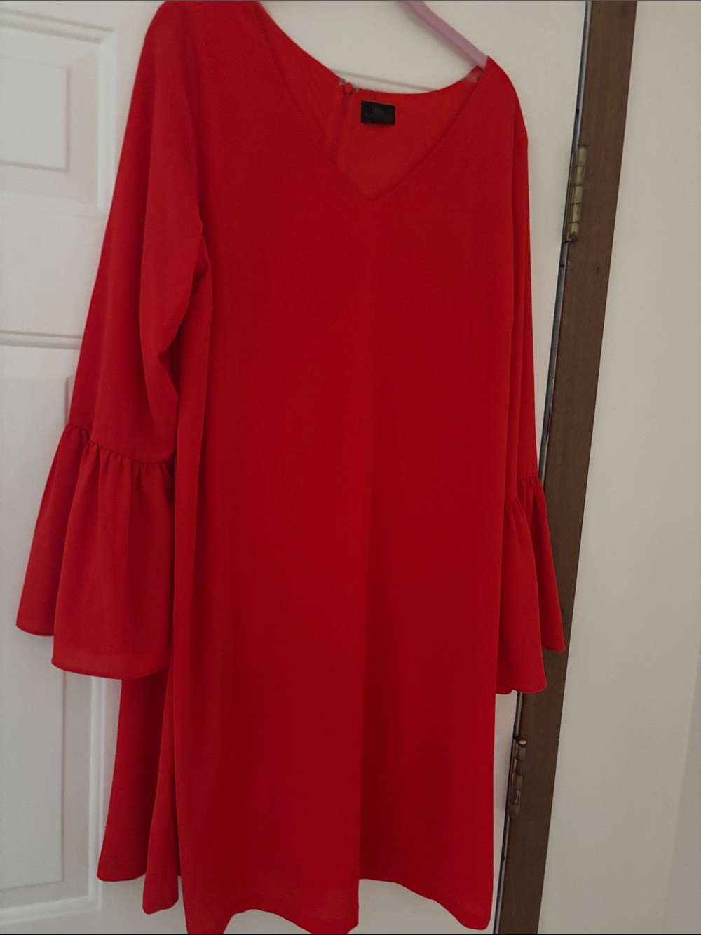 Worthington Red Long-Sleeve V-Neck Dress with Tiered Bell Sleeves